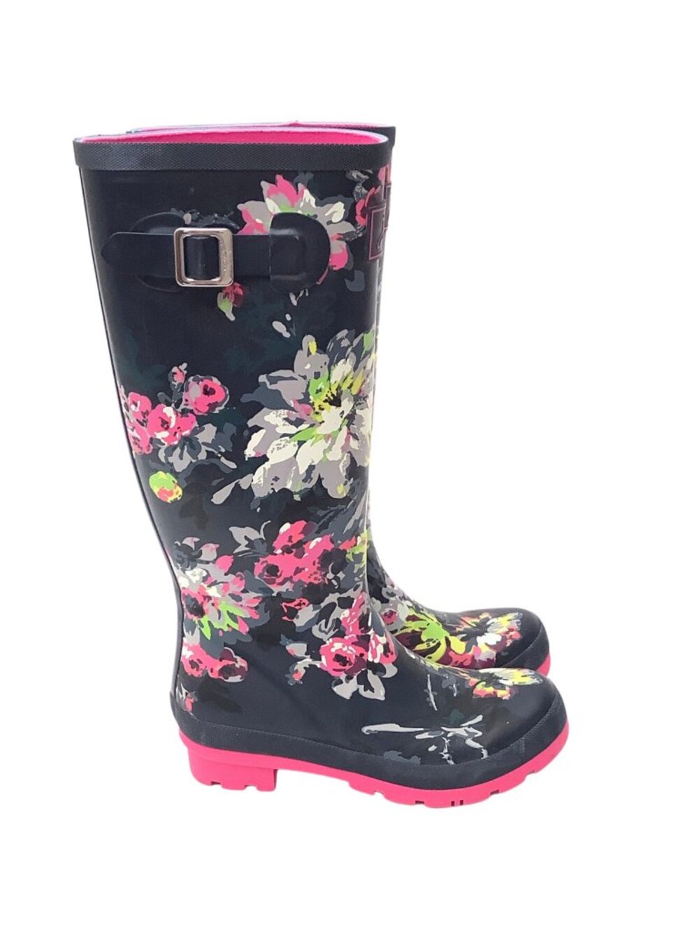Joules Rain Boots Romantic Floral Navy & Pink Size 6.5